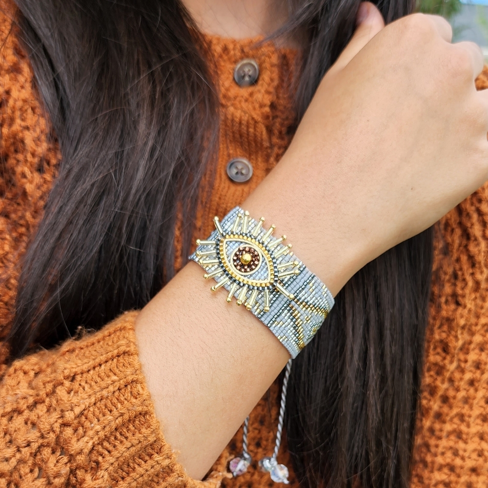 Miyuki devil eye beads hands woven glass bangle , handmade bracele
